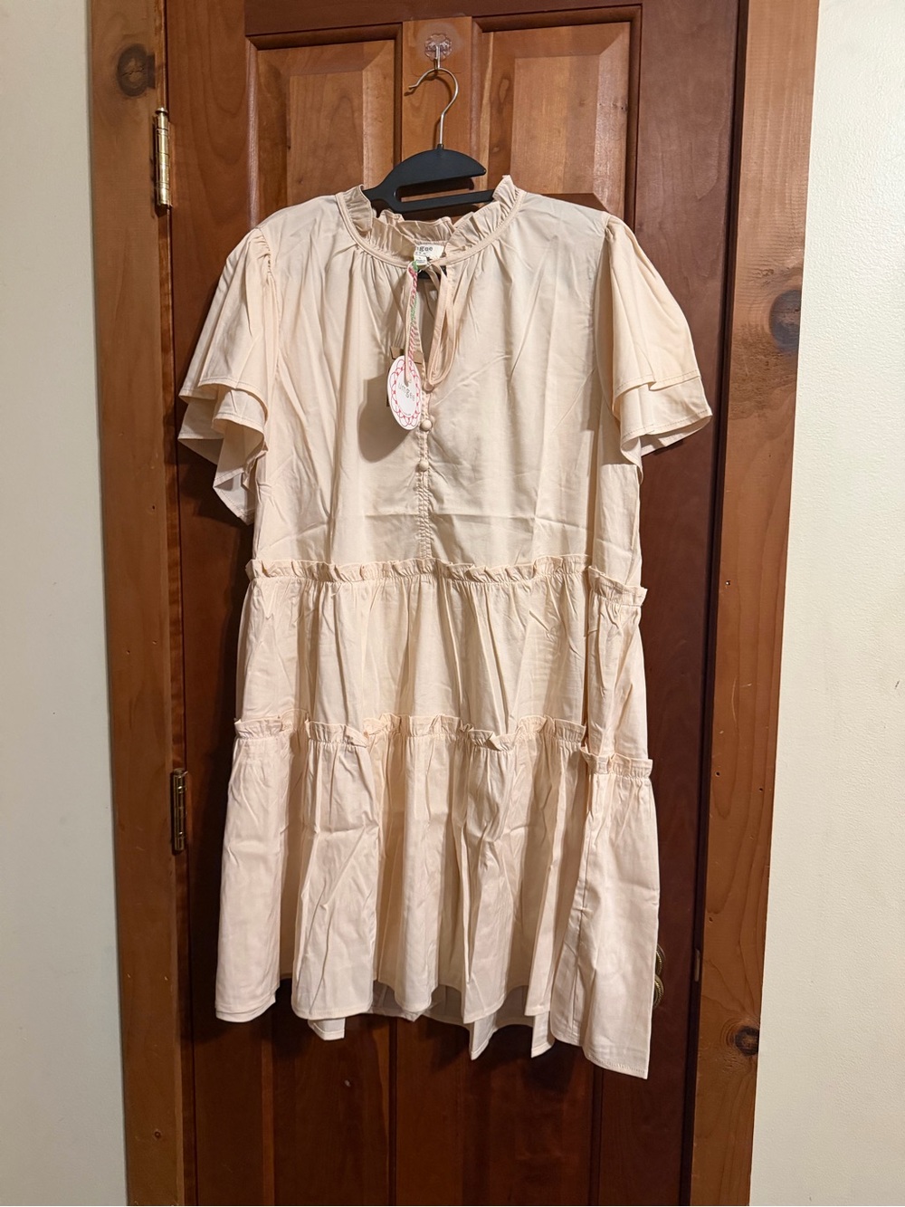 Umgee Tiered Short Sleeve Dress in Light Peach